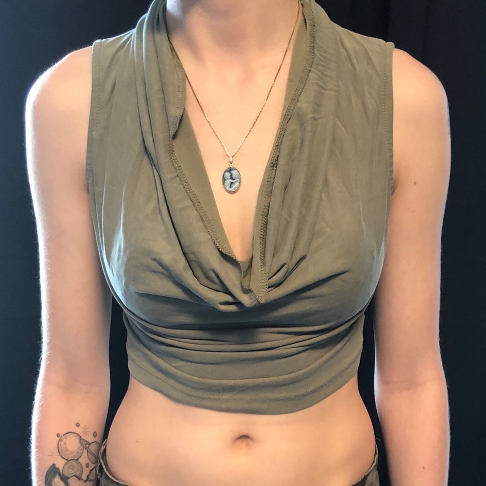 Army green crop tank plunge